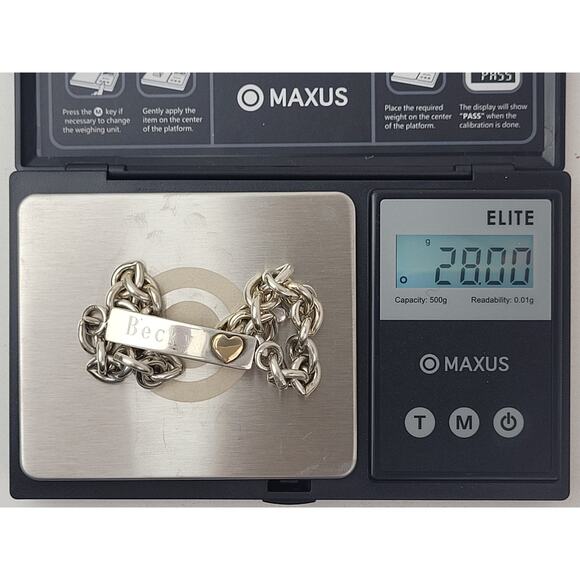 925 Sterling Silver Becky ID Cuban Link Chain Bracelet w 14K Gold Heart - Picture 8 of 8